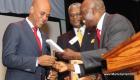 Haiti President Martelly accepting key to city of Spring Valley NY from Mayor Demeza Delhomme