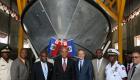 President Michel Martelly devant une rampe ou l'on assure l'entretien des bateaux
